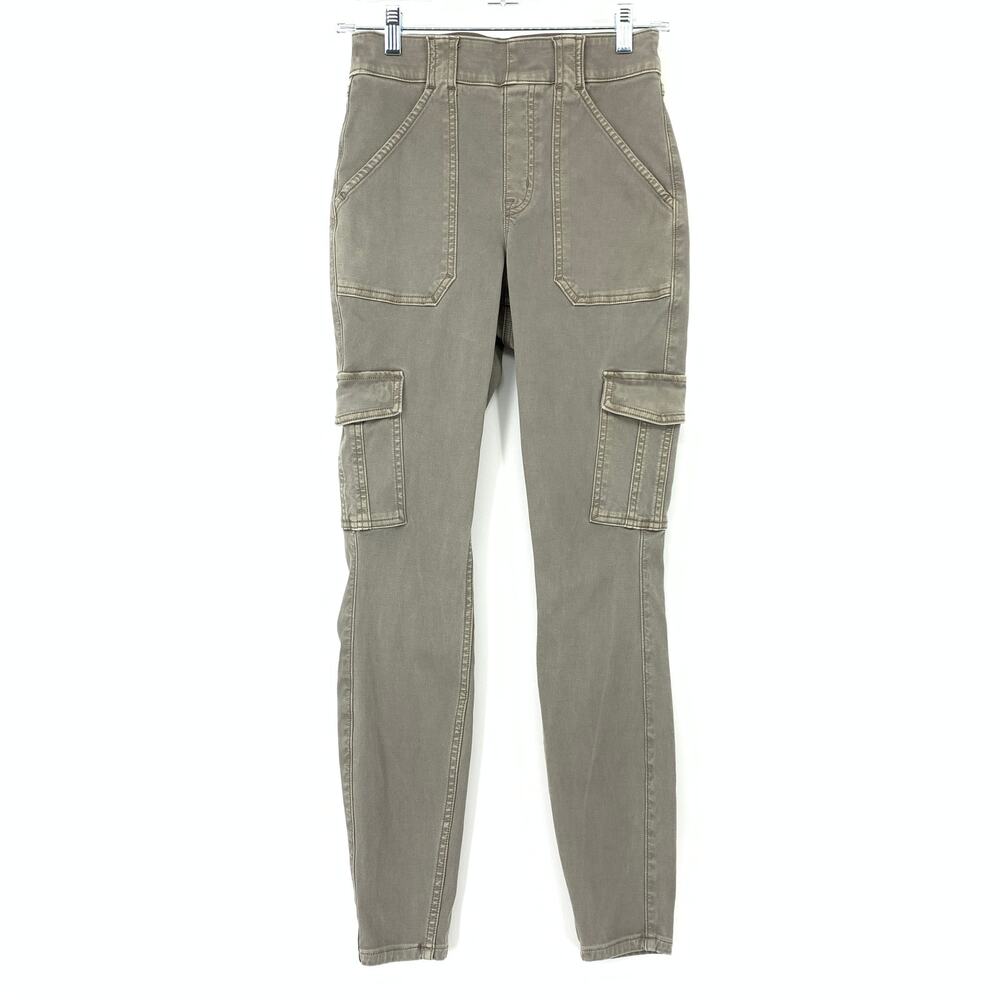 Spanx Stretch Twill Cargo Ankle Pants Womens Size Medium Khaki Greenish Gray